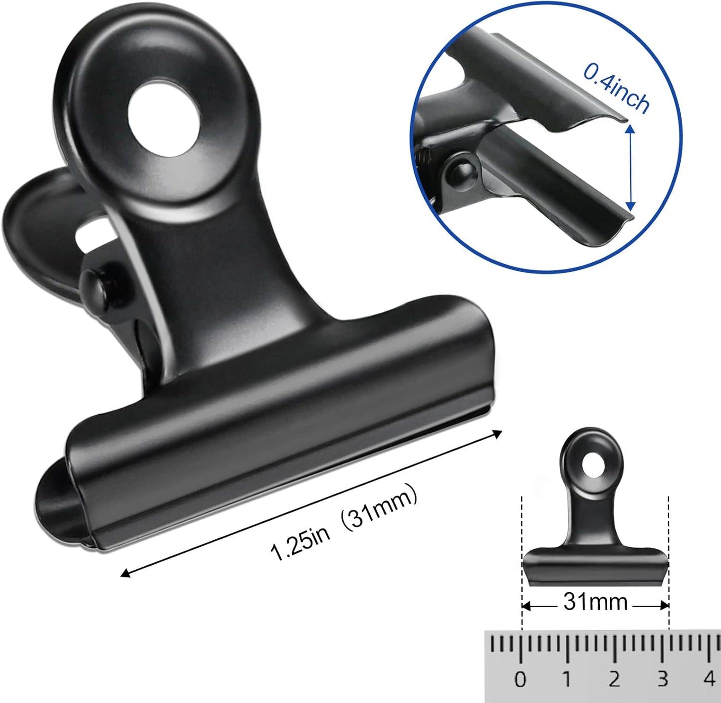 30 Pack Bulldog Clips 1.25 Inches Small Hinge Paper Clips Metal Hinge Clips for Crafts, Food Bags
