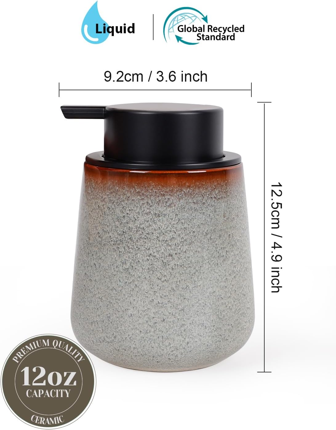 INGOFIN Ceramic Lotion Dispenser - 12 oz Refillable Hand Soap Dispenser Bathroom, Modern Liquid