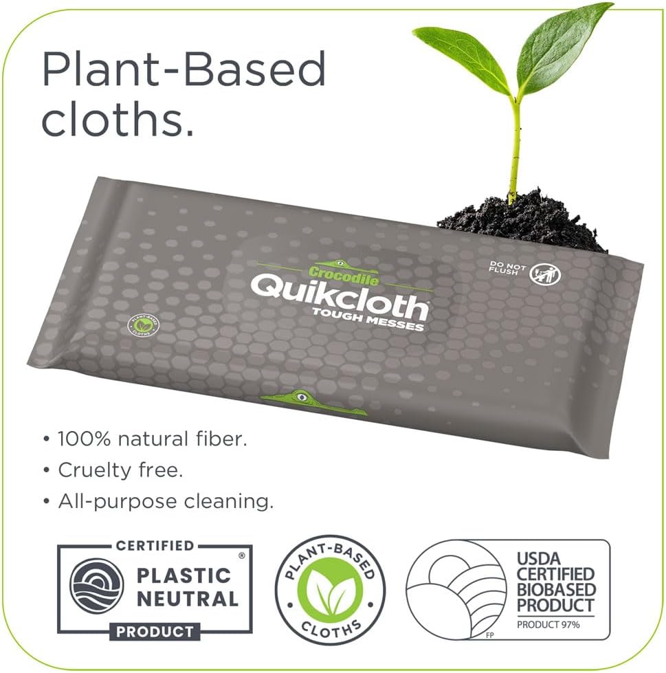 Quikcloth® Tough Messes – Plant-Based, Gentle, Plastic-Free Cleaning Wipes for Home & Kitchen