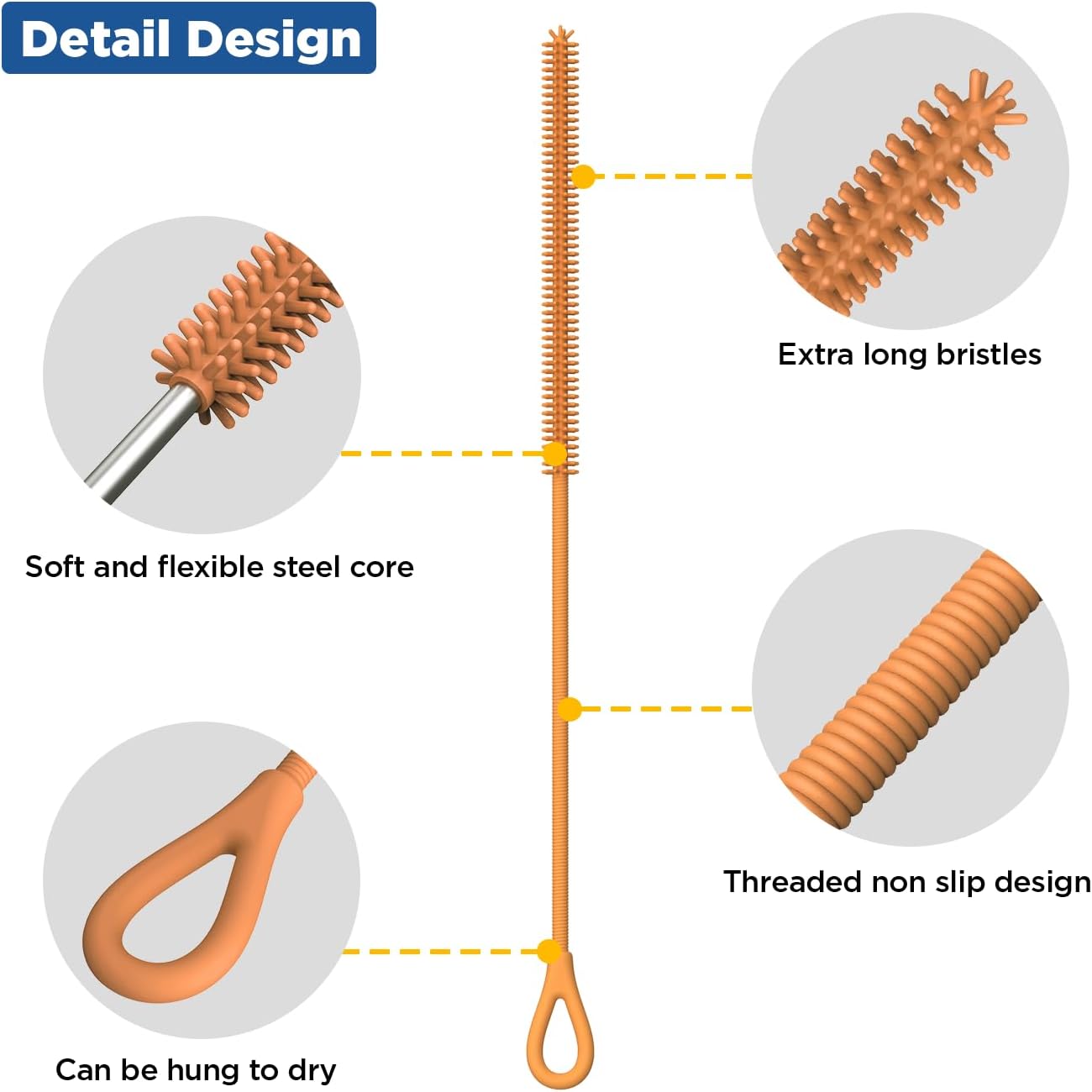 YOTIME Silicone Straw Cleaner Brush, 2Pcs Reusable Straw Brush Extra Long for Cleaning Tumbler with