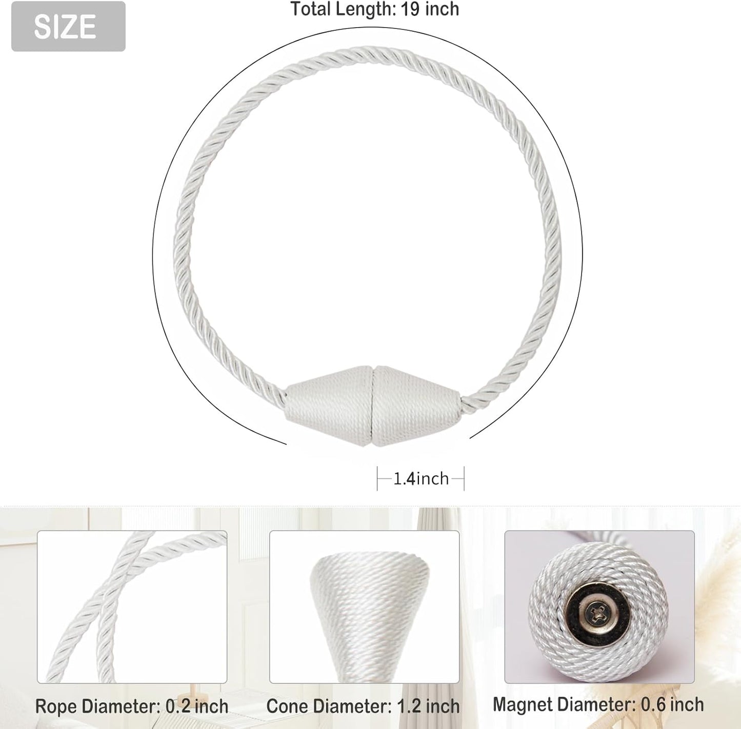 Magnetic Curtain Tiebacks 2 Pack Outdoor Rope Curtain Tie Backs Decorative Window Treatment