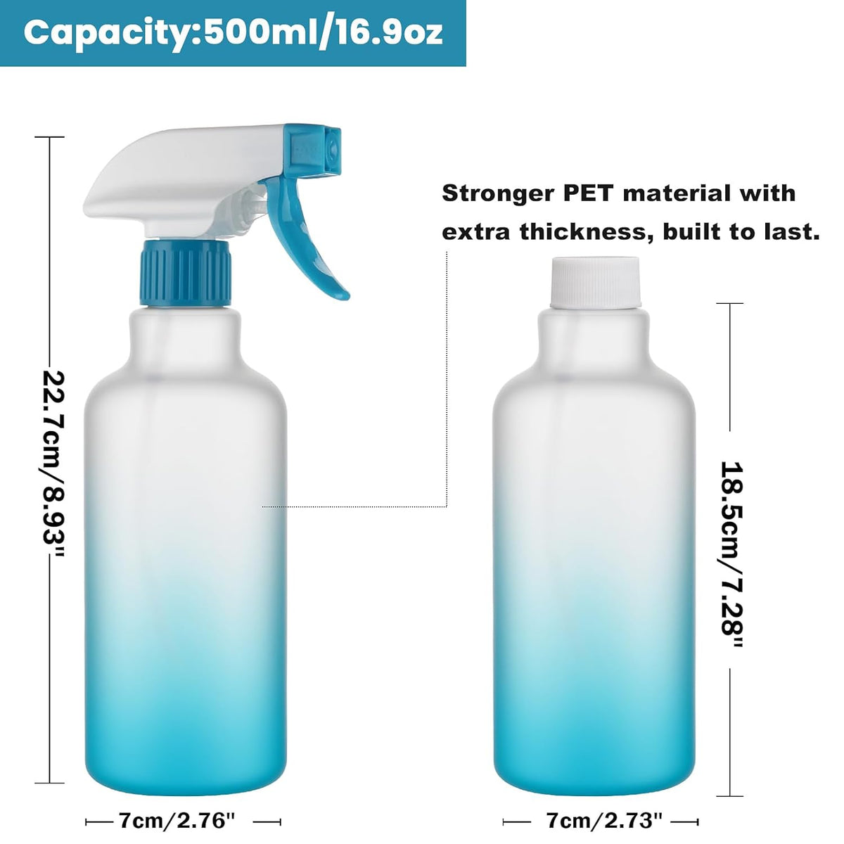 Spray Bottles 16.9oz/500ml Plastic Spray Bottle for Hair Mist/Stream Empty Spray Bottle Heavy Duty