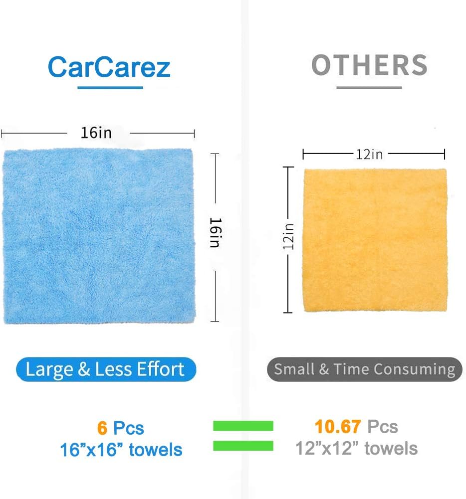 CARCAREZ Microfiber Towels for Cars, Car Drying Wash Detailing Towel with Plush Edgeless Microfiber