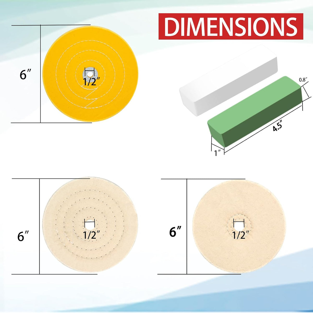 6PCS 6 Inch Polishing Wheel Kit for Bench Grinder Buffing Wheel, 1 *Yellow Cotton(42Ply), 2 *White