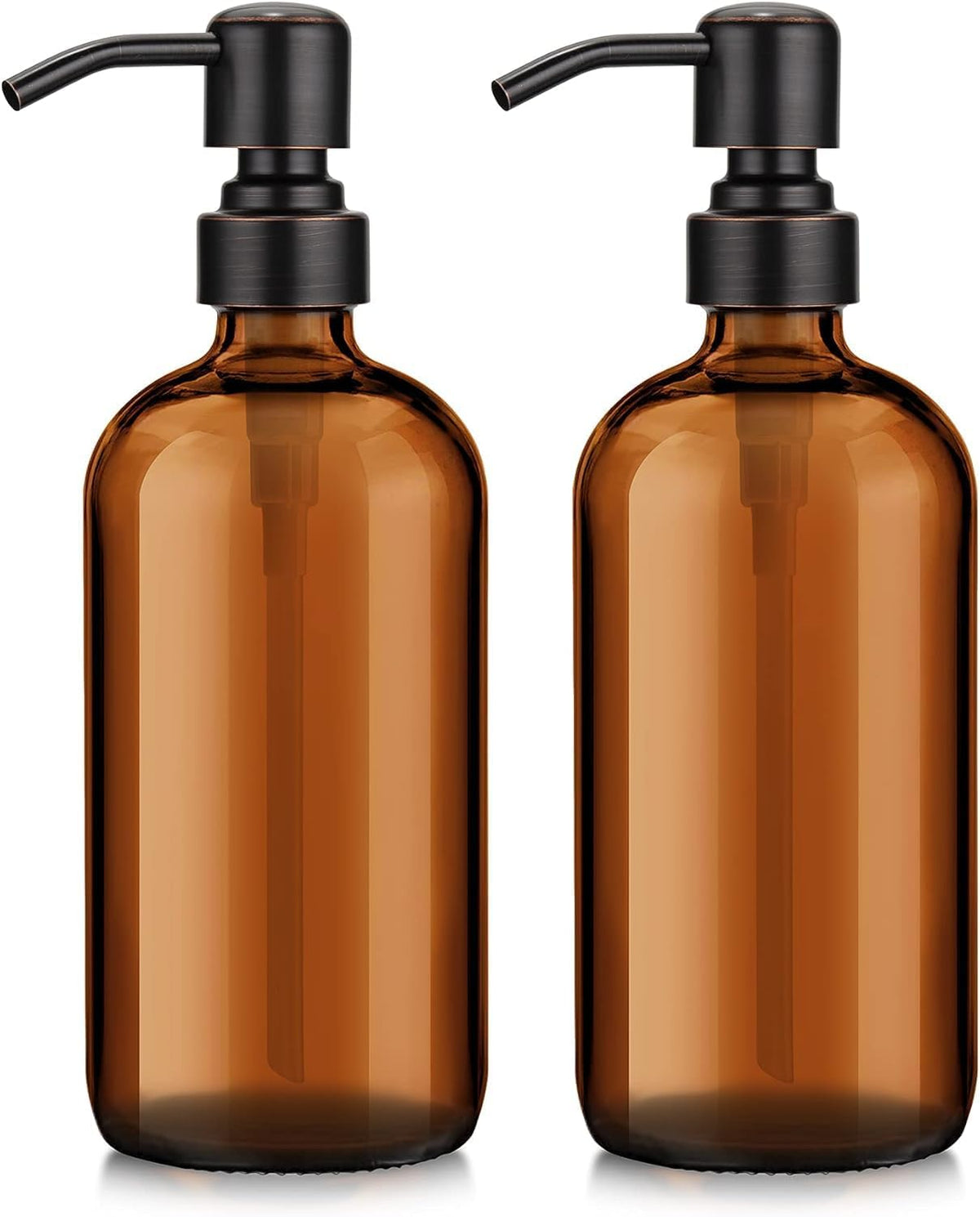 AmazerBath Amber Glass Soap Dispensers, 2 Glass Amber Pump Bottles, 17 Oz Dish Soap Dispenser