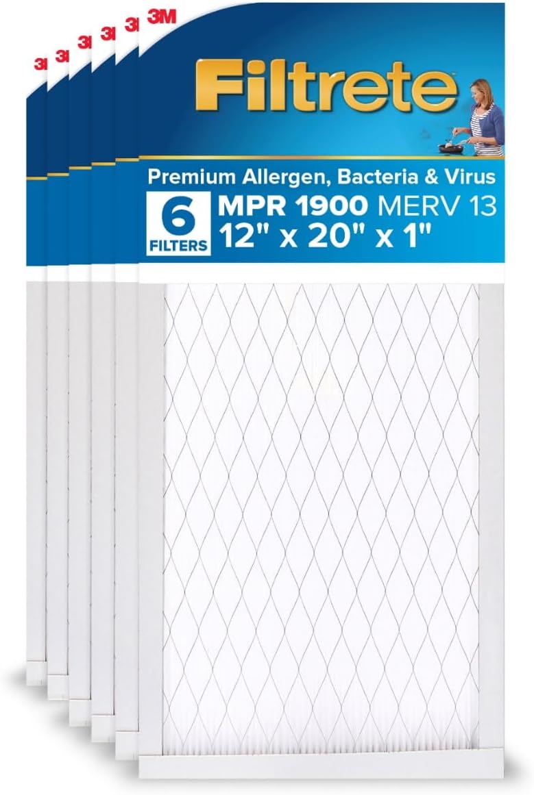 Filtrete 12x20x1 AC Furnace Air Filter, MERV 13, MPR 1900, Premium Allergen, Bacteria & Virus
