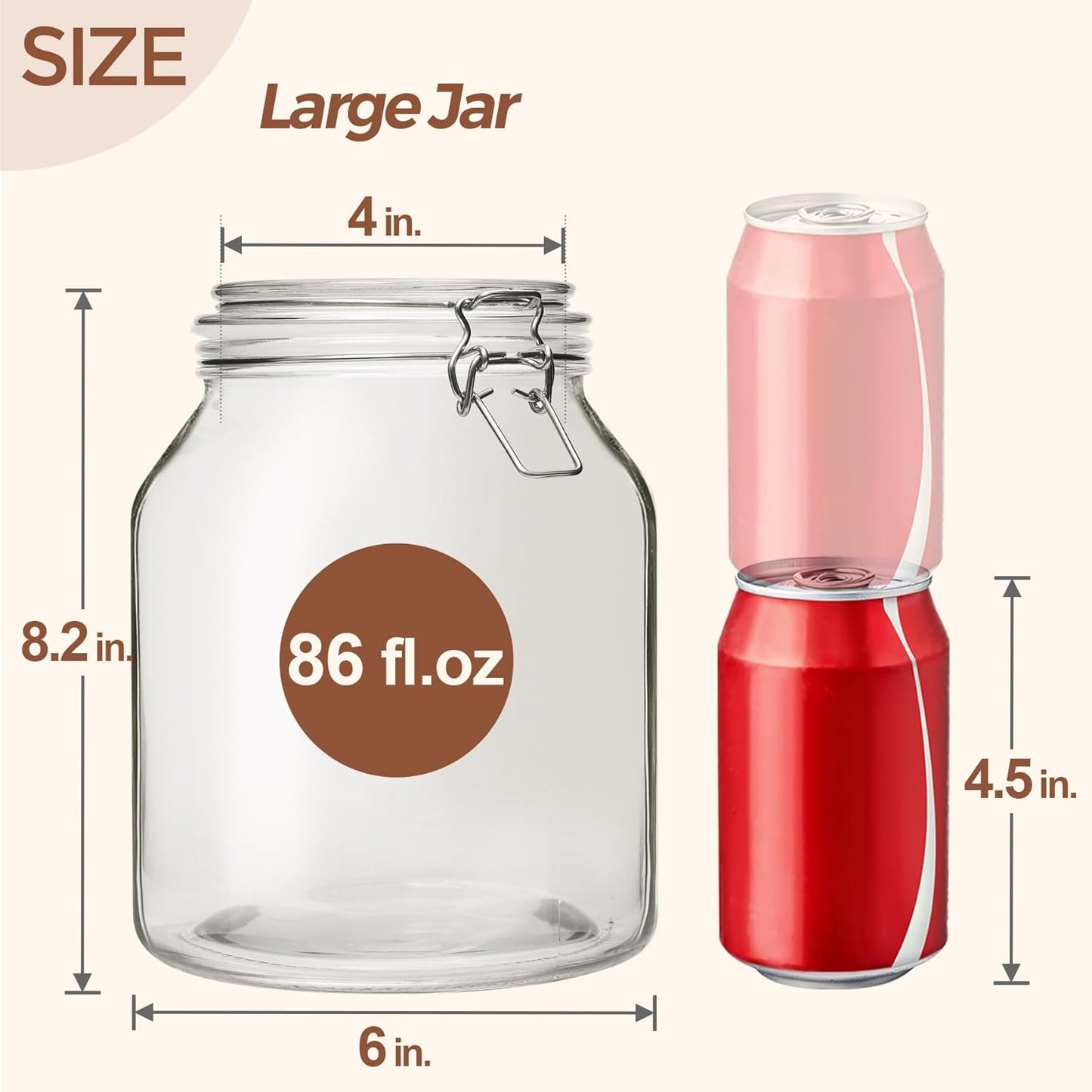 ComSaf Glass Jars with Airtight Lid 86 oz, Wide Mouth Mason Jars, Canning Jars, Large Glass Storage