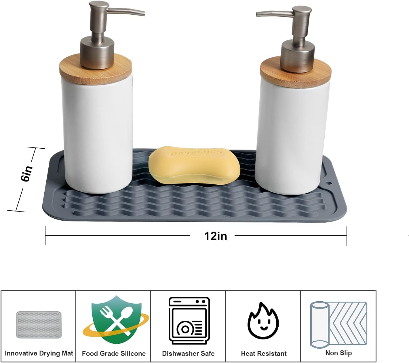 ZLR 2 Pcs Silicone Dish Drying Mats for Kitchen Counter, Eco-Friendly Fast Dry Dish Mat, Easy Clean