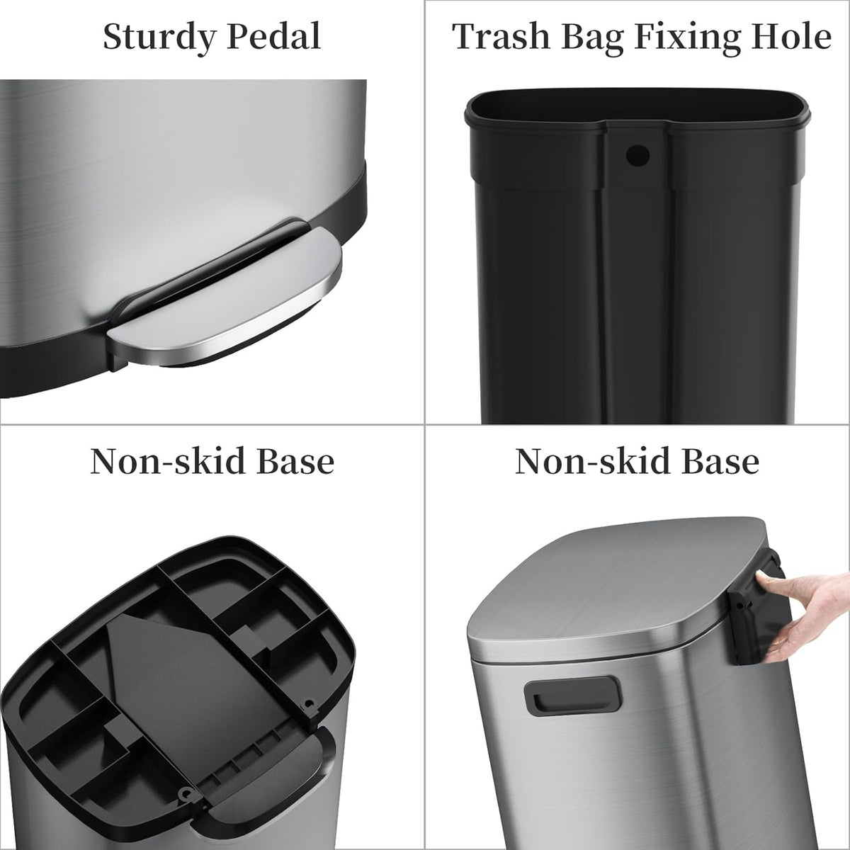 13 Gallon Trash Can with Lid, 50L Fingerprint Proof Stainless Steel Kitchen Trash Can with