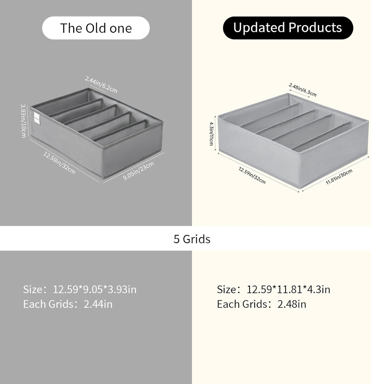 4 Packs Wardrobe Clothes Organizer,5 Grids Washable Portable Closet Organizer Storage Box Foldable