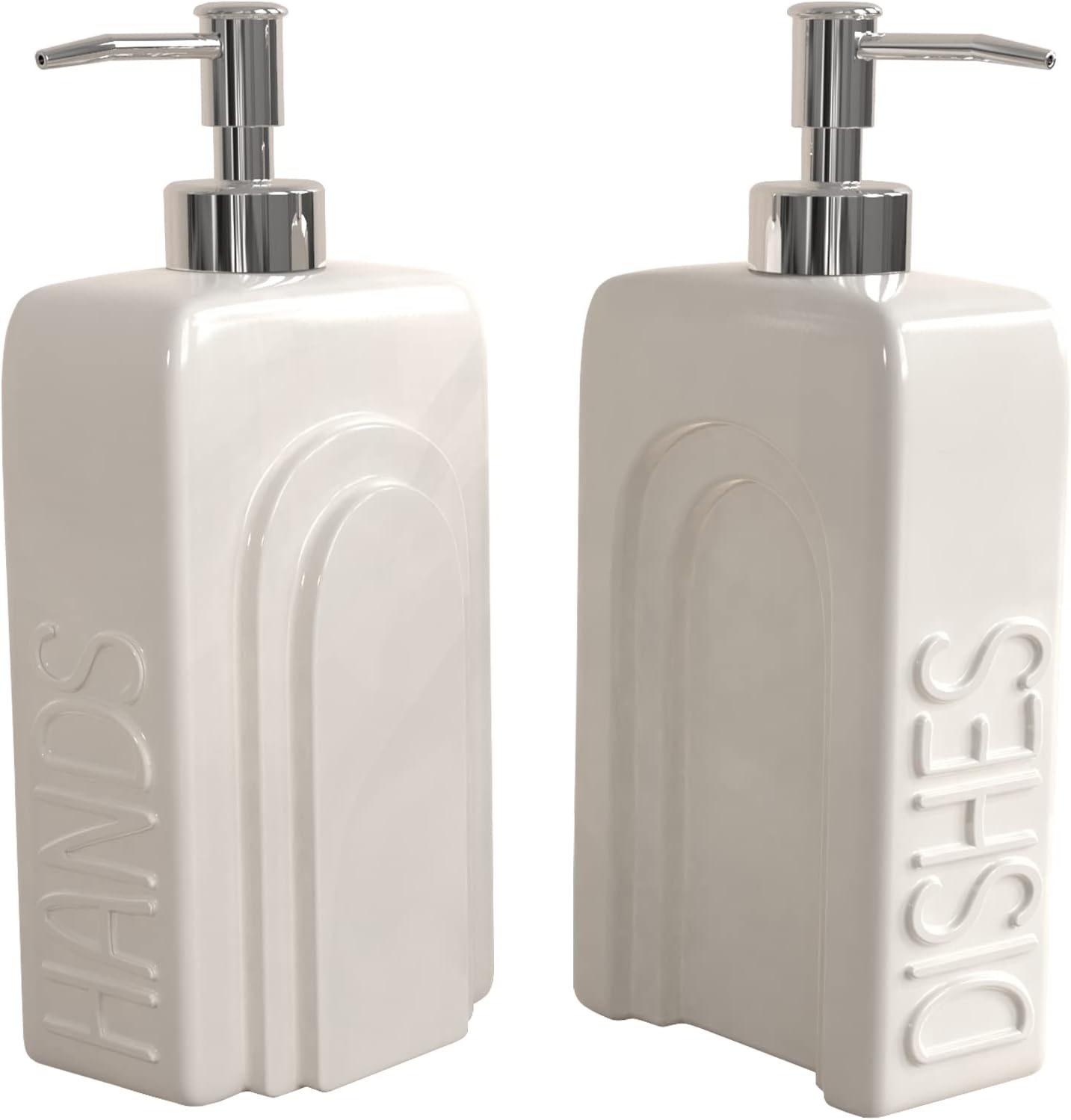 Soap Dispenser Set with Stainless Steel Pump, 2 Pack Ceramic Refillable Dish Soap and Hand Soap