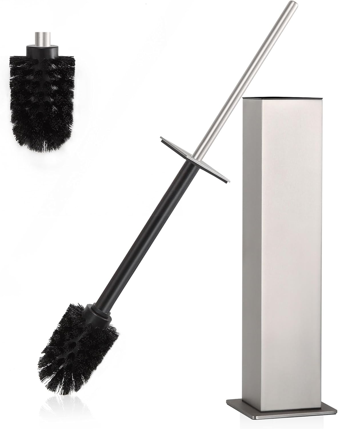 BVL Toilet Brush and Holder Set Brushed Nickel Stainless Steel 304 Square Freestanding Toilet Brush