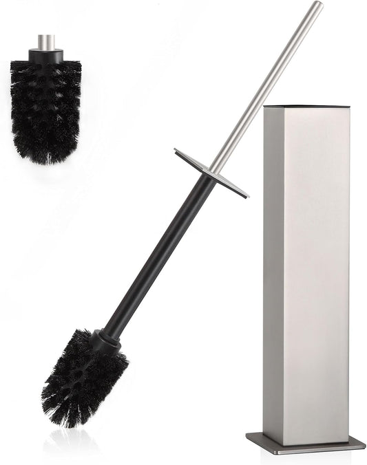 BVL Toilet Brush and Holder Set Brushed Nickel Stainless Steel 304 Square Freestanding Toilet Brush