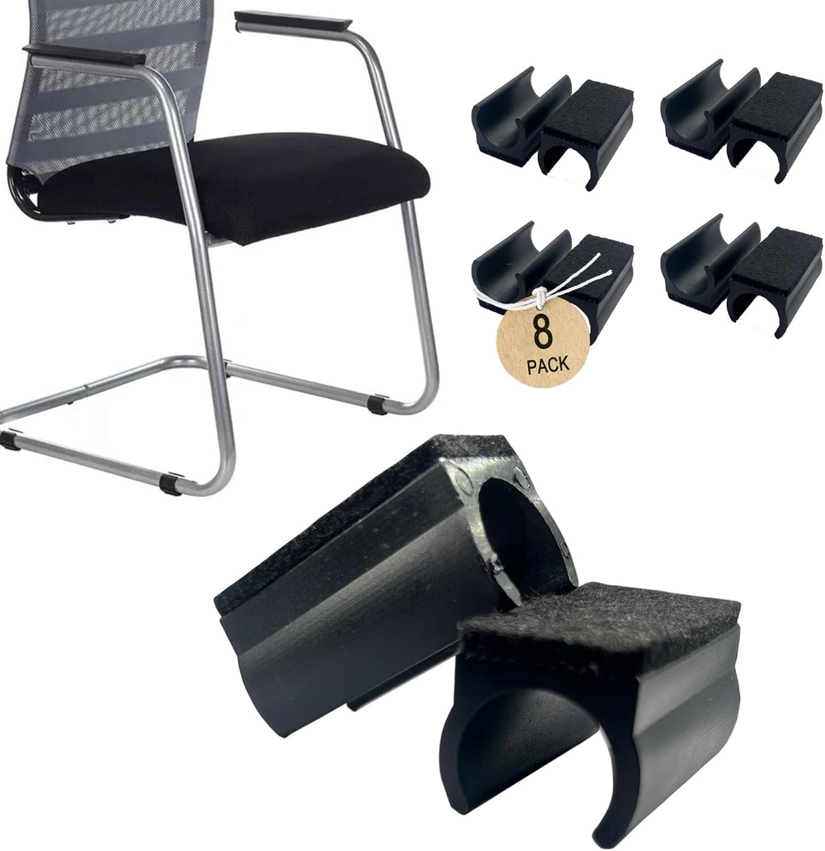 Rectangle U Shaped Chair Leg Tips Caps with Felt Pads,Furniture Feet Protector Slide Smoothly