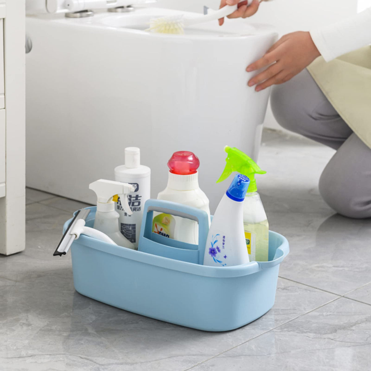 JiatuA Large Cleaning Supplies Caddy Portable Shower Caddy Basket Blue