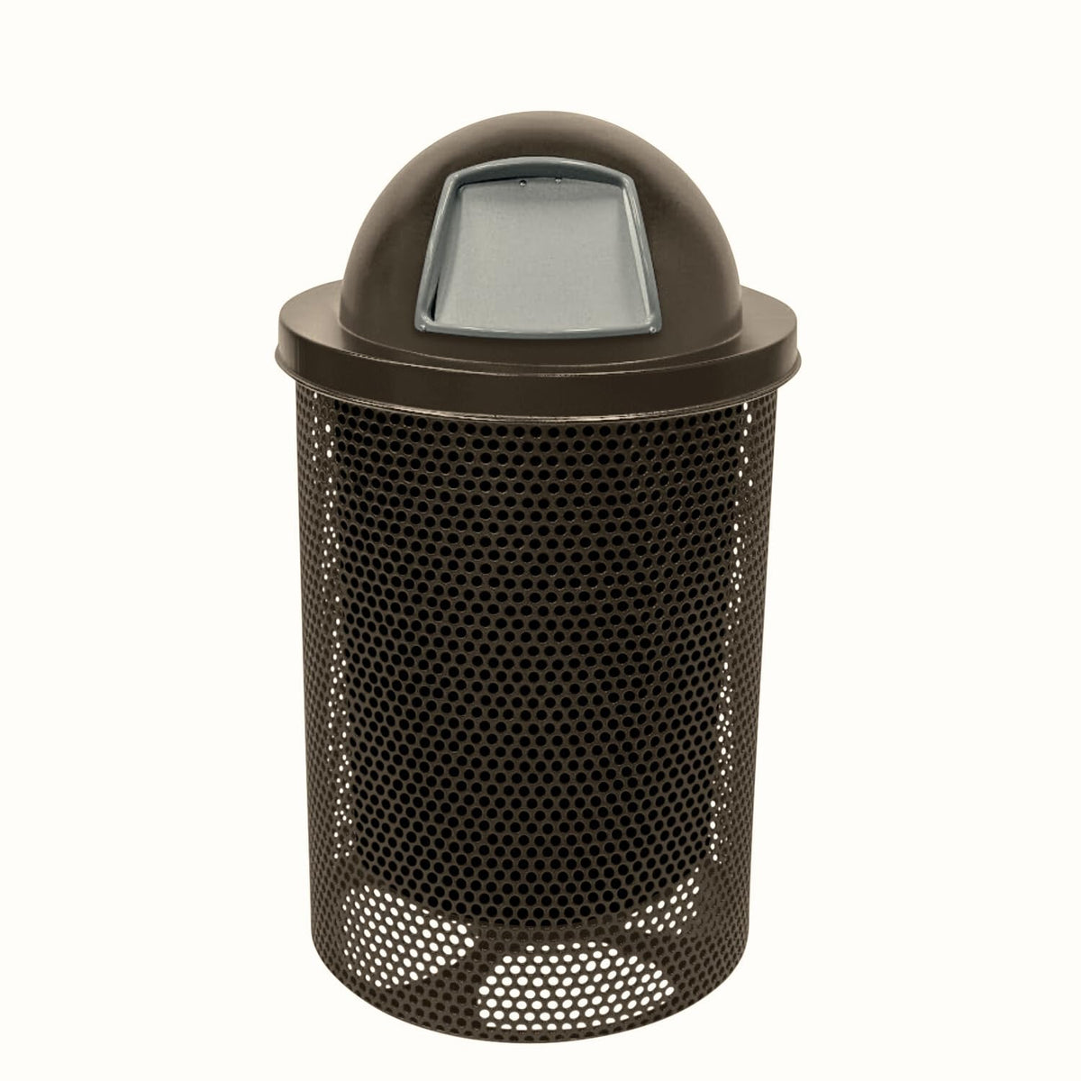 COATEDOUTDOORFURNITURE RDT-P-TXTBRW Heavy Duty Round Trash Receptacle with Dome Top, Liner