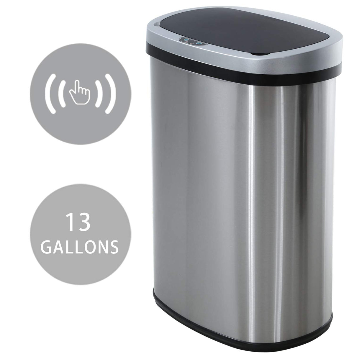 HCB Trash Can Automatic Waste Bin Mute Metal Garbage Can with Lid Stainless Steel 13 Gallon 50