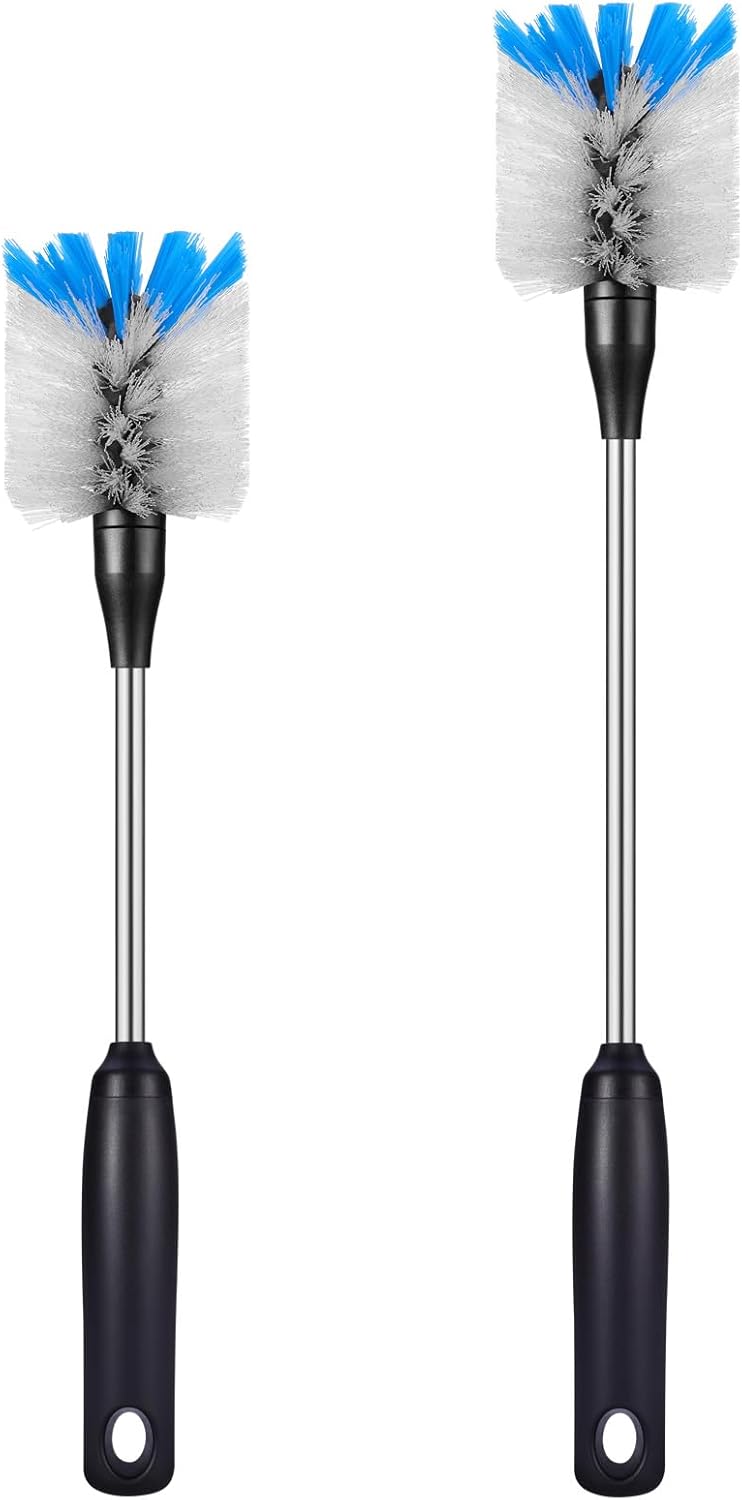 Stainless Steel Bottle Brush with Replaceable Head, 2 Pack Long Handle Scrubbing Brush for Water