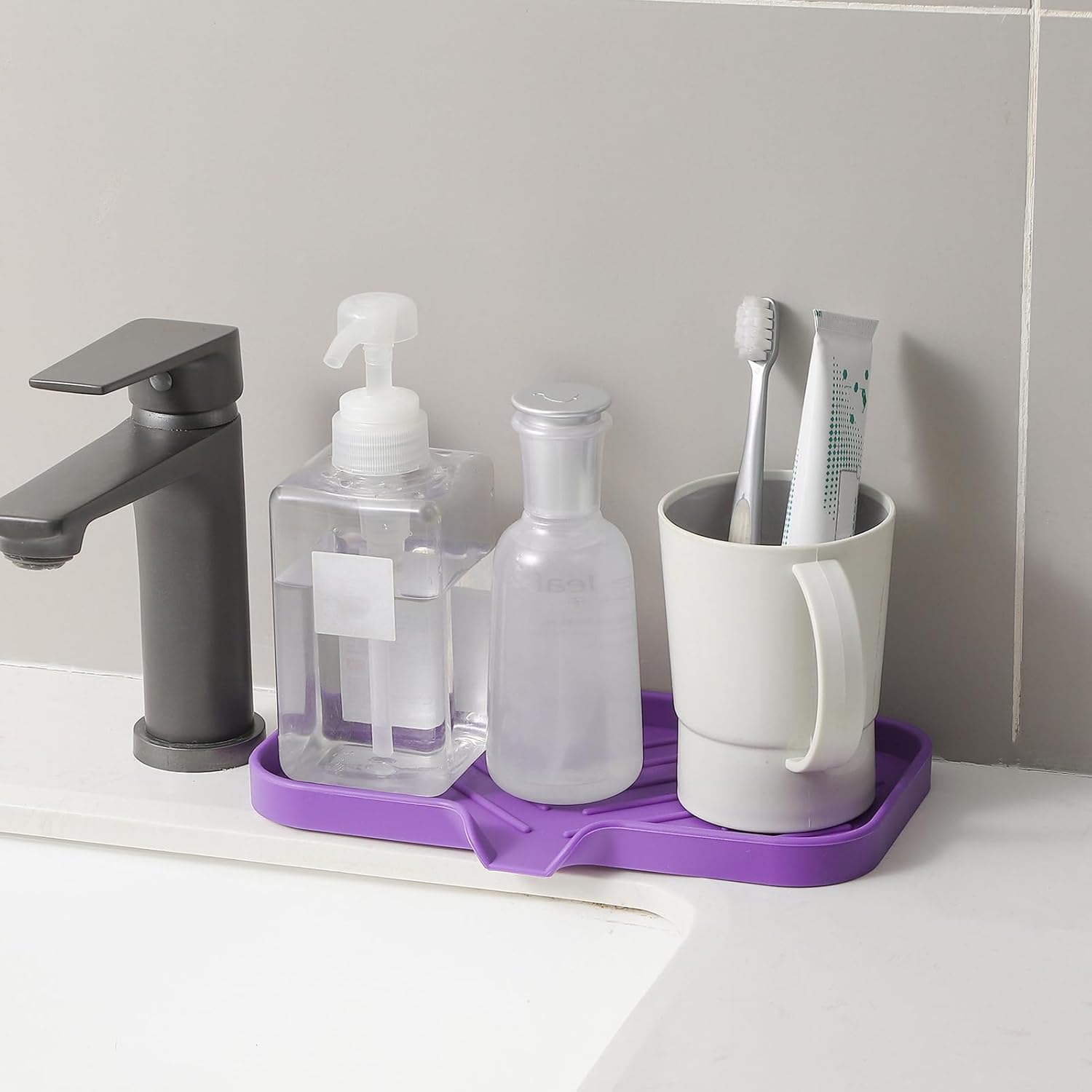 Silicone Bathroom Soap Dishes with Drain Spout-Bathroom and Kitchen Sink Organizer,Sponge