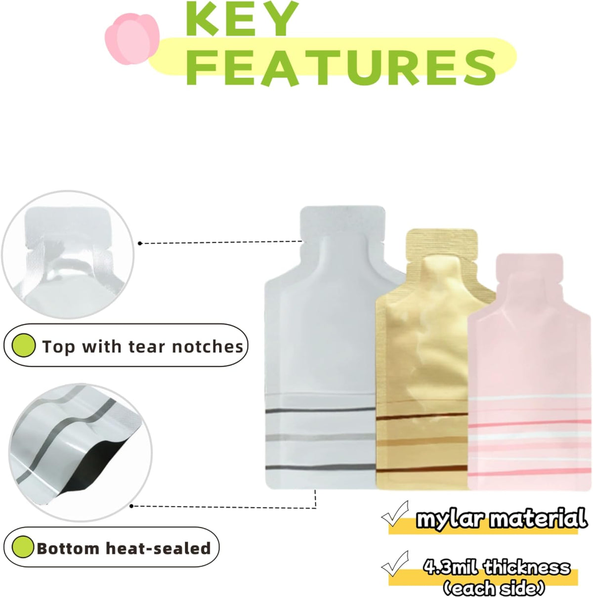 100 Pack 1.97x4.3 inch Heat Seal Sample Mylar Packets for Portable Travel Toiletries Empty