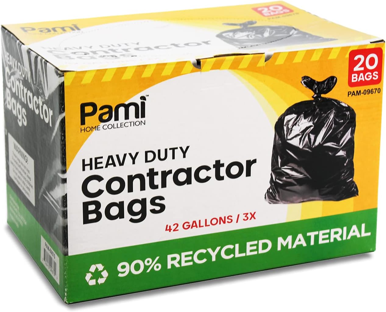 PAMI Heavy Duty 42 Gallon Contractor Garbage Bags, Tear Resistant Construction Bags Made from 90%