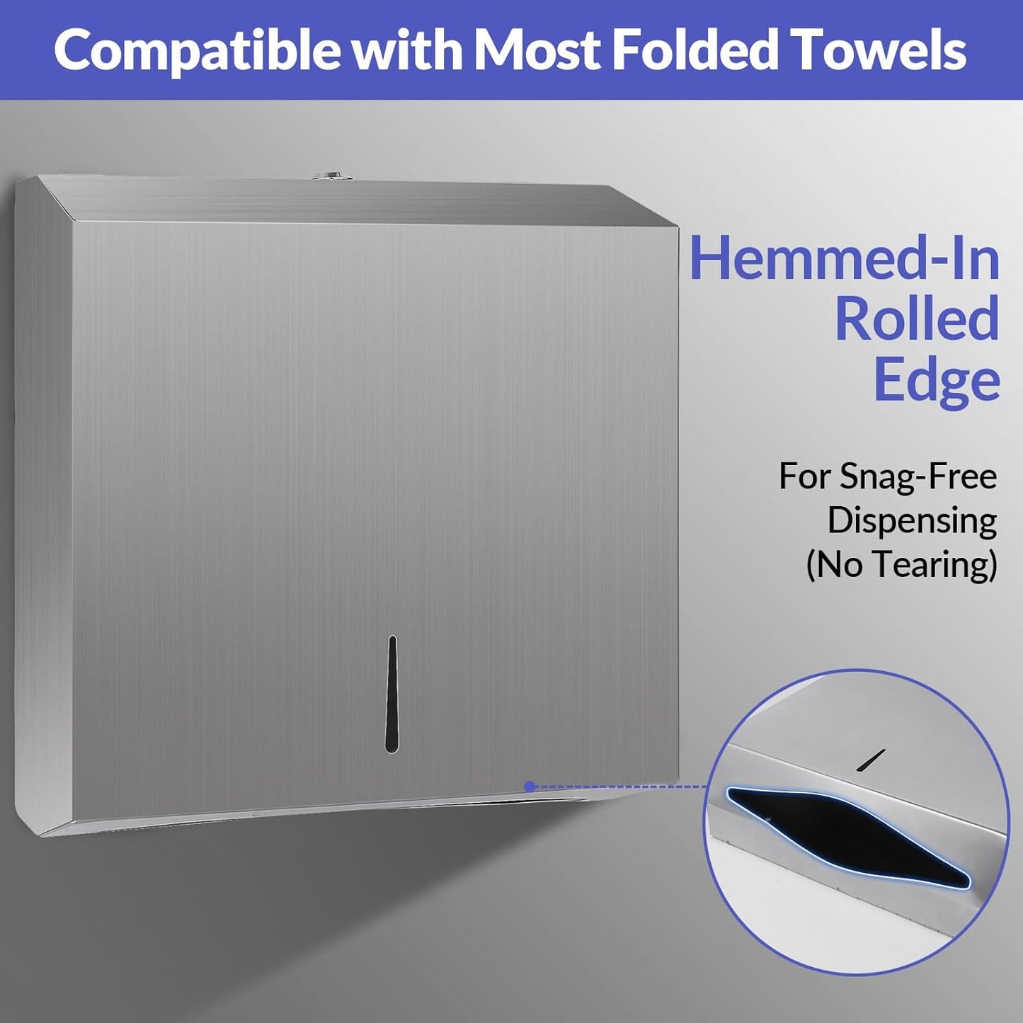Paper Towel Dispenser Wall Mount, Brushed Stainless Steel Commercial Paper Towel Holder with Lock