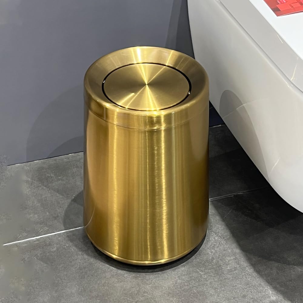 10 L/3 Gallen,Gold Small Trash Can for Bathroom,Brushed Stainless Steel Garbage Can with Flipping