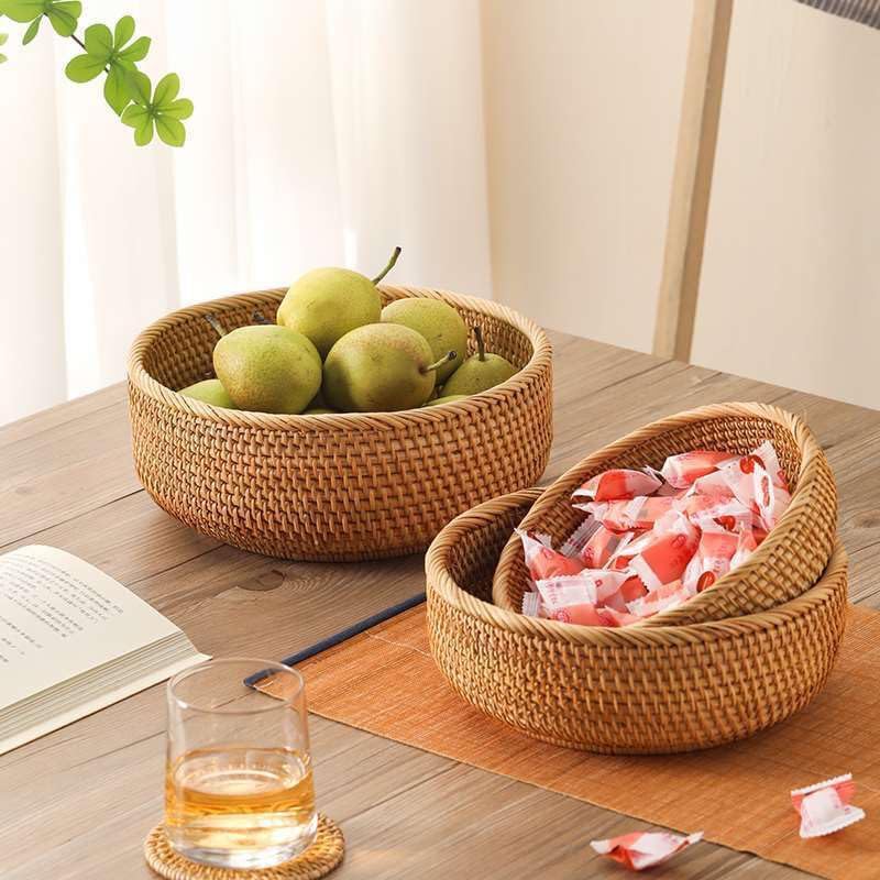 Rattan Bread Basket, Hand Woven Fruit Basket, Wicker Serving Basket Bowl, Decorative Baskets for