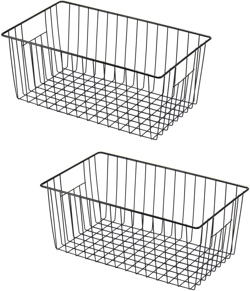 16" L x 12" W Wider Freezer Storage Organizer Baskets Container, Deep Metal Wire Chest Upright