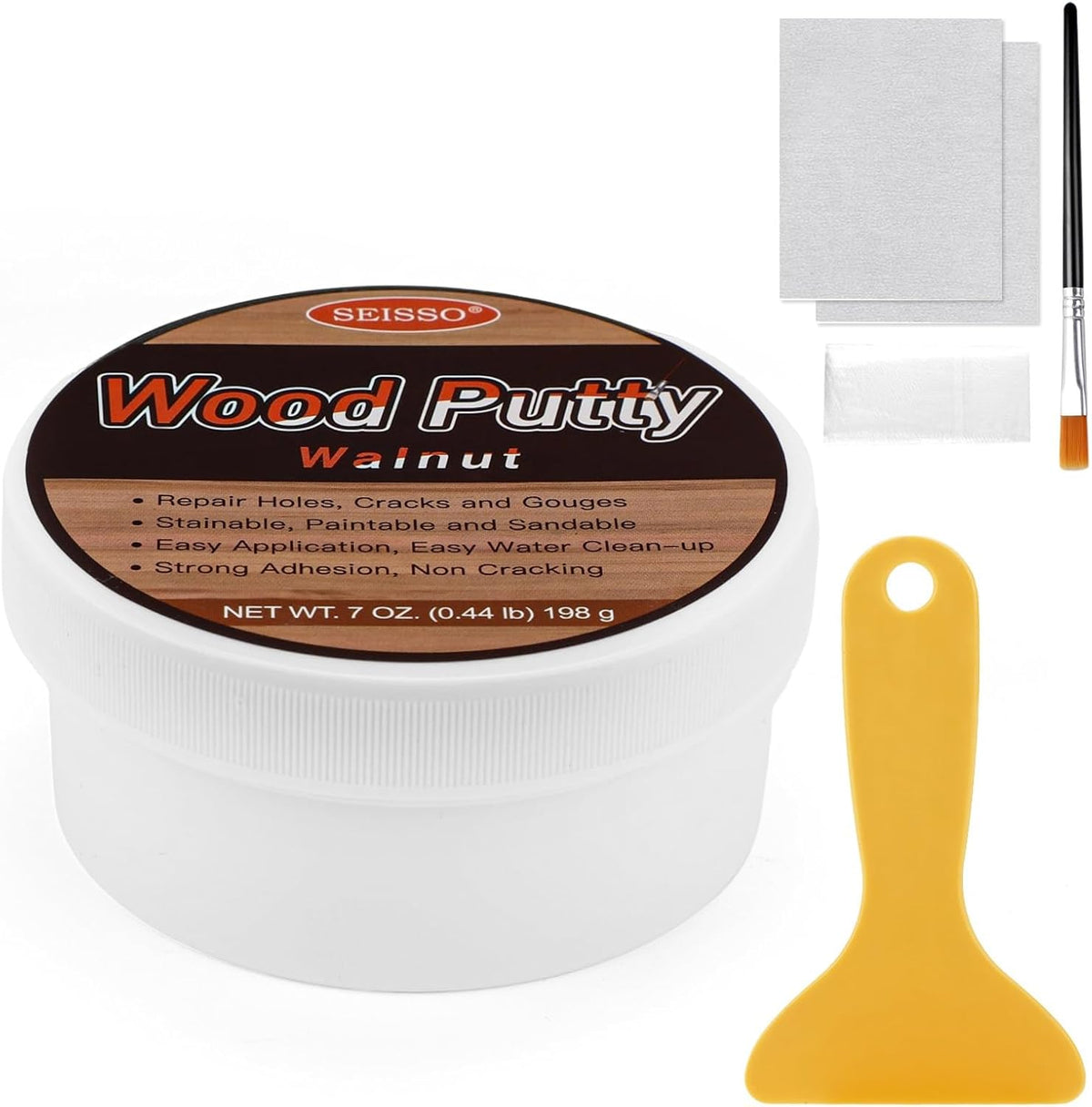 SEISSO Wood Filler, Walnut Wood Putty for Trim, Wood Filler Paintable, Stainable, Water-Based Wood