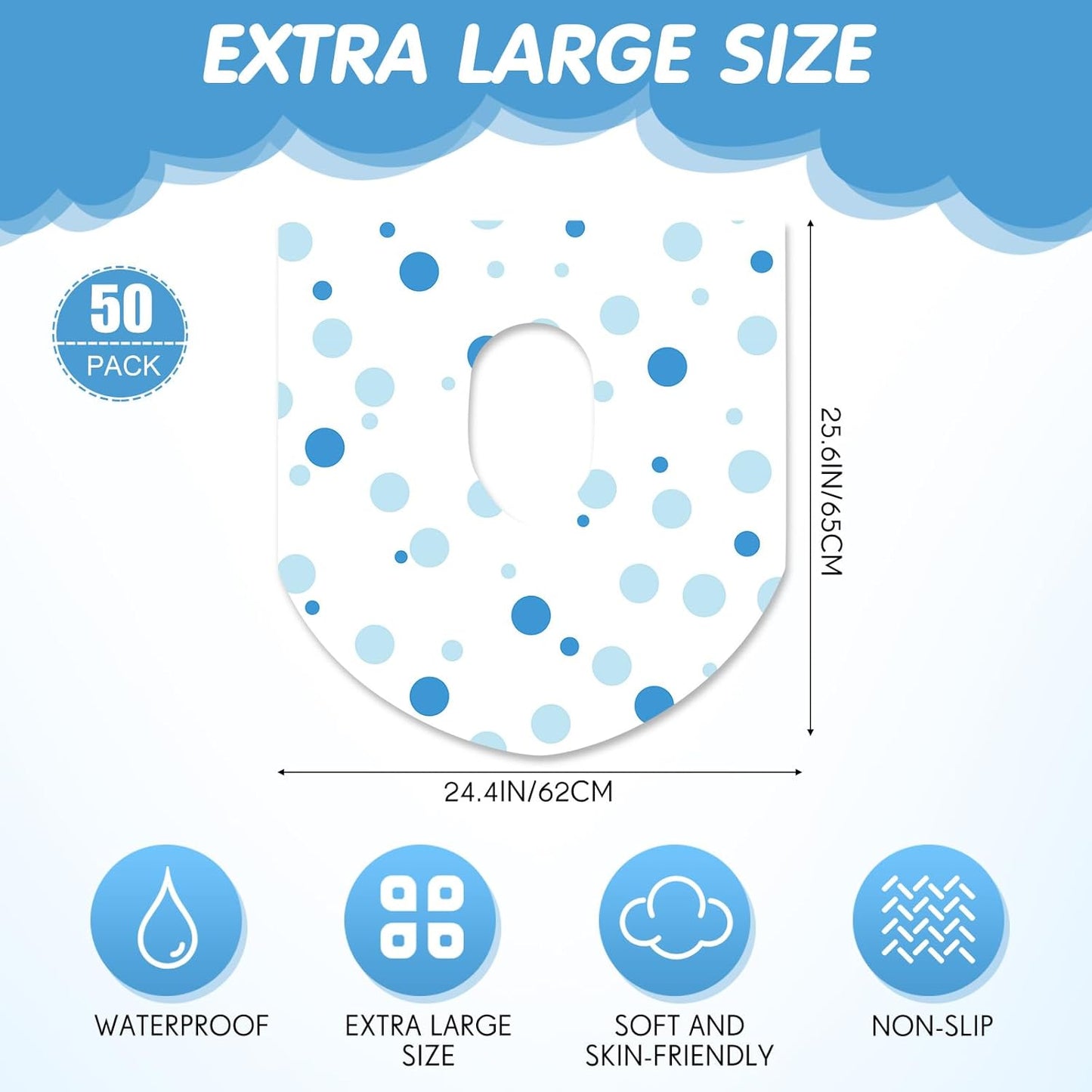 50 Packs Disposable Toilet Seat Covers Extra Large Individually Wrapped for Kids and Adults