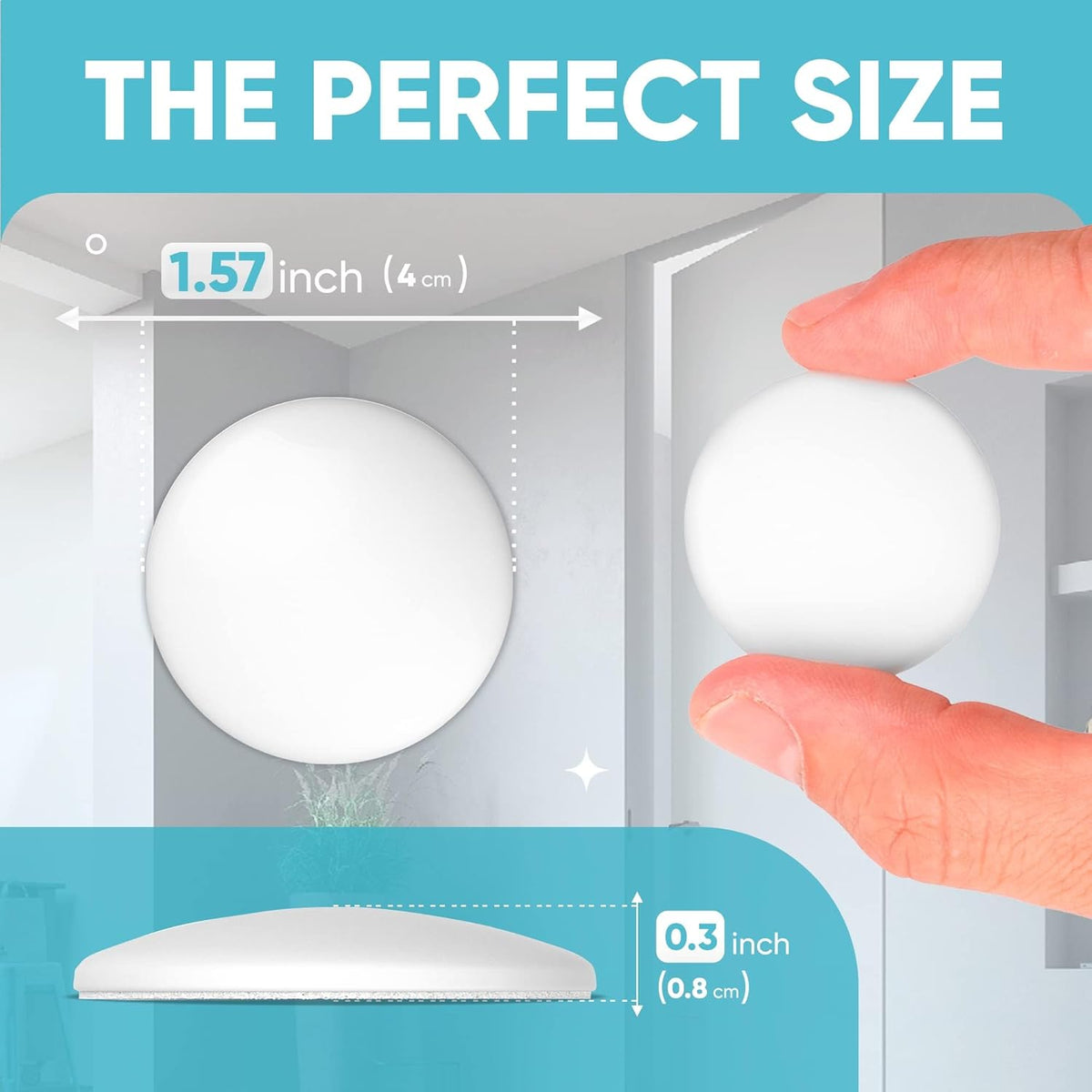 Strongest Home Wall Door Handle Stopper Set. 7 Pieces of White Silicone Door Knob 1.57", Round Wall