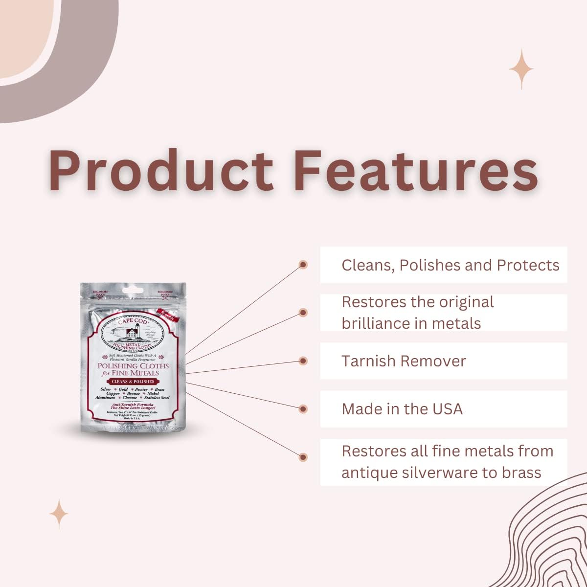 Cape Cod Polishing Cloths for Fine Metals | Jewelry Cleaner and Tarnish Remover | Silver Polishing