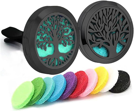 2Psc Black Car Aromatherapy Essential Oil Diffuser Locket Tree of Life Pattern Stainless Steel Car