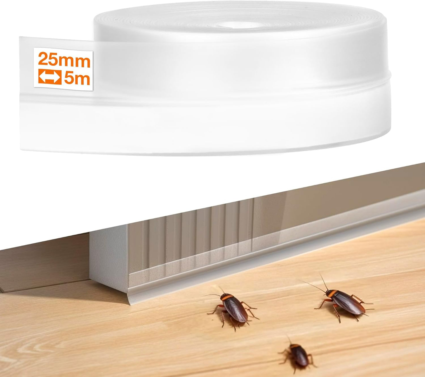 RECAPS 25mm 16.4 Feet Silicone Weather Stripping Door Seal, Transparent Under Door Gap Filler for