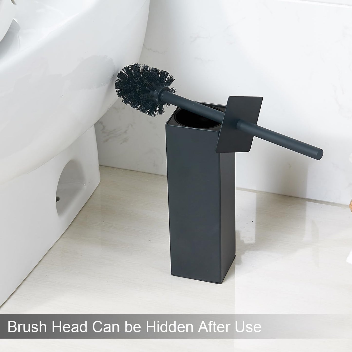 Matte Black Square Stainless Steel Toilet Brush with Holder, 304 Modern Toilet Brush Set – Rust