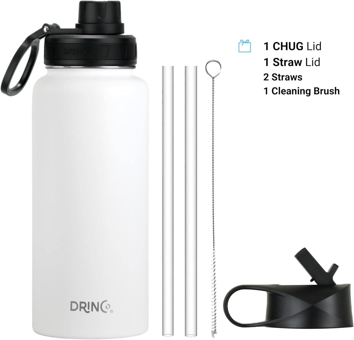 DRINCO Stainless Steel Water Bottle Spout Lid Vacuum Insulated Double Wall Water Bottle Wide Mouth