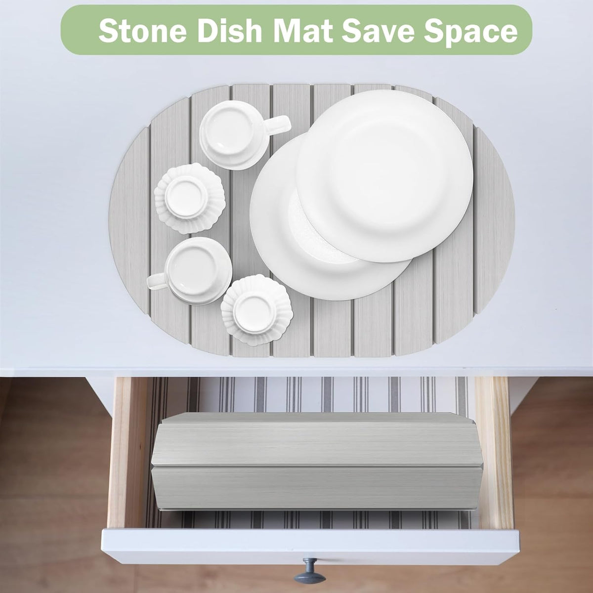Stone Dish Drying Mat for Kitchen Counter,24"(L)×16"(W) Collapsible Fast-Drying Diatomaceous Earth