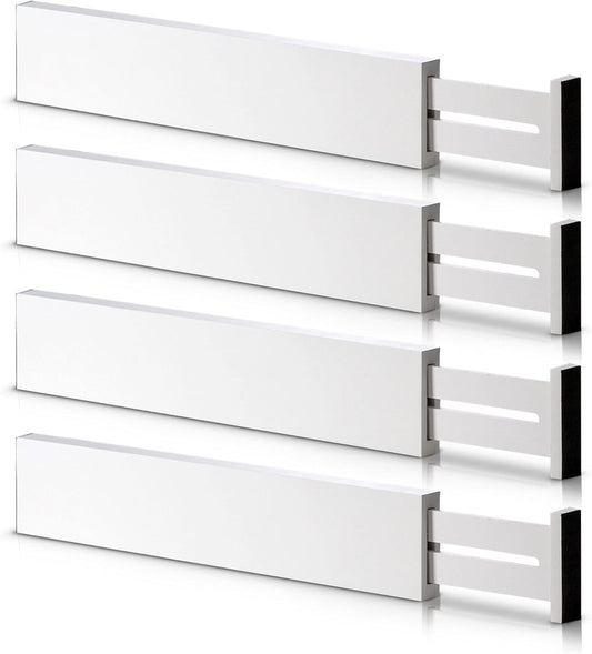 4 Pack Bamboo Drawer Dividers, Adjustable Length from 12 Inch to 17 Inch, Expandable Kitchen Drawer