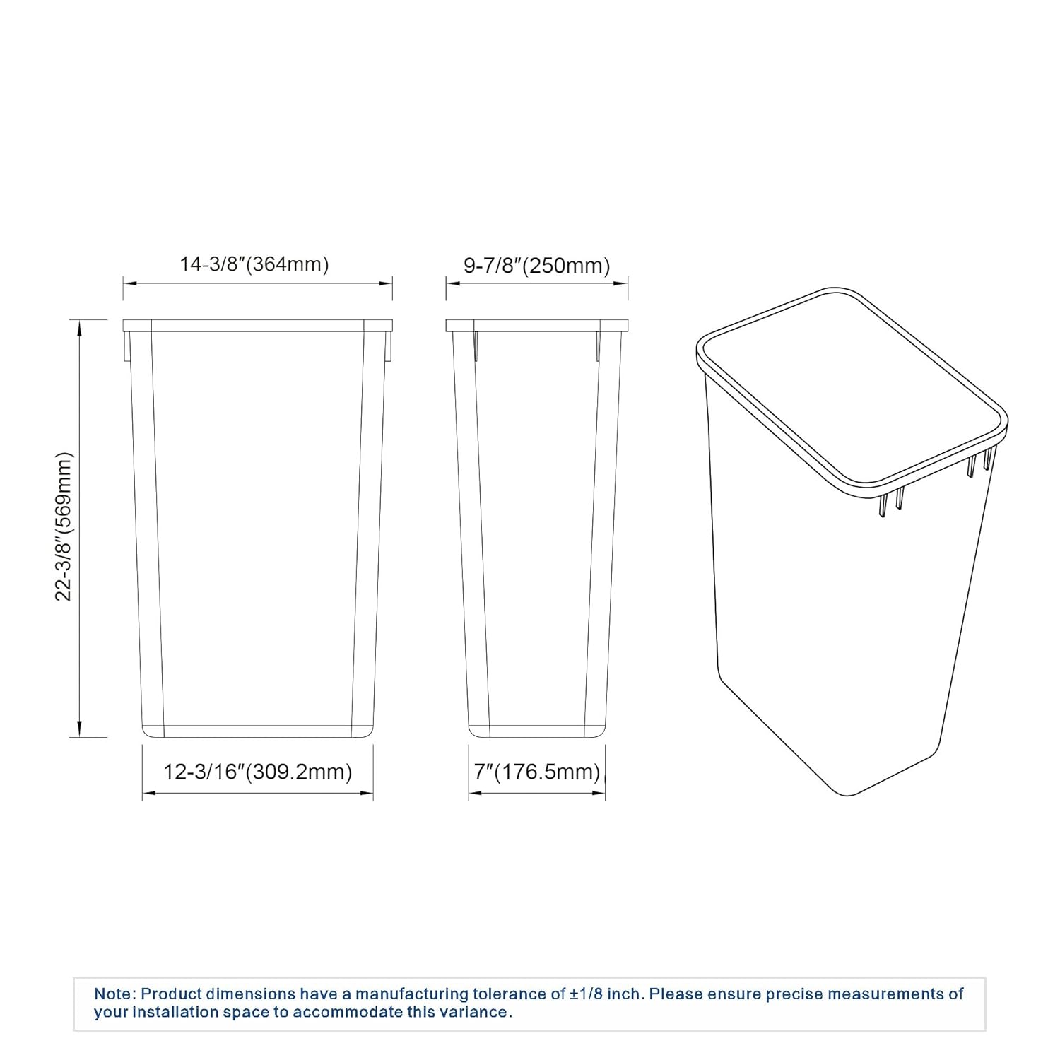 Dowell 50L Wastebasket Trash Container, 52.8Qt/13.2Gal, Plastic, Stackable, for