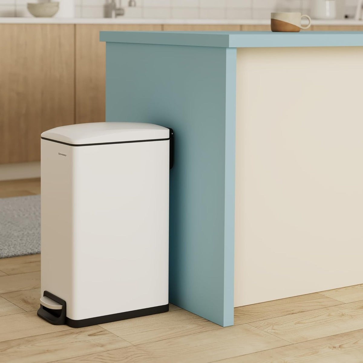 SONGMICS Slim Trash Can, 13-Gallon (50 L) Garbage Can for Narrow Spaces with Soft-Close Lid, Inner