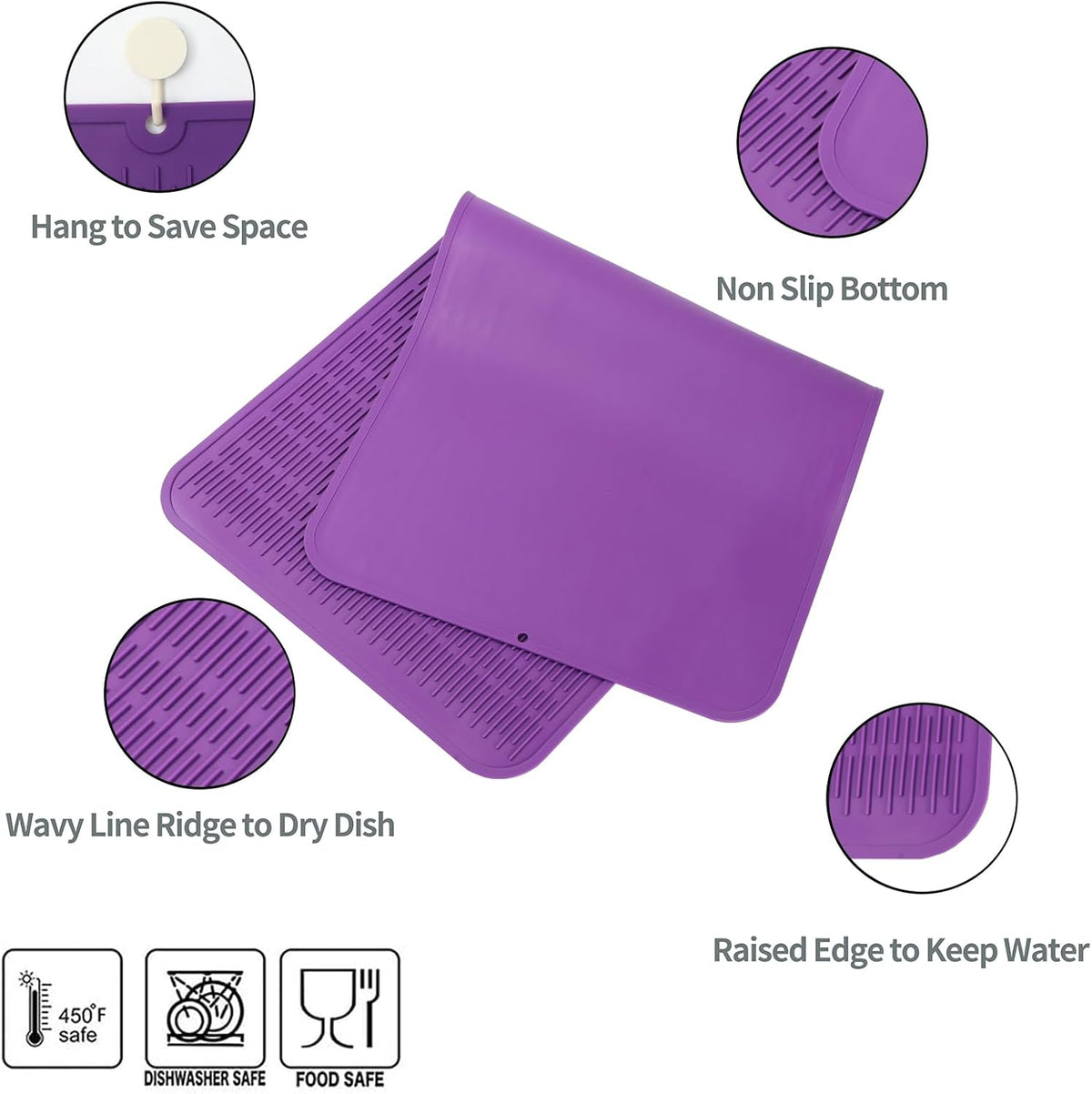 Silicone Dish Drying Mat for Multiple Usage,Easy clean,Eco-friendly,Heat-resistant Silicone Mat for