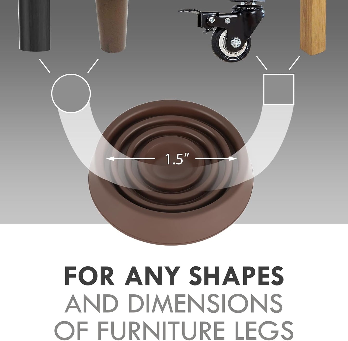 Furniture Coasters, 1.5X1.5 Rubber Caster Cups Non Slip Furniture Pads Non Skid Furnitures Grippers