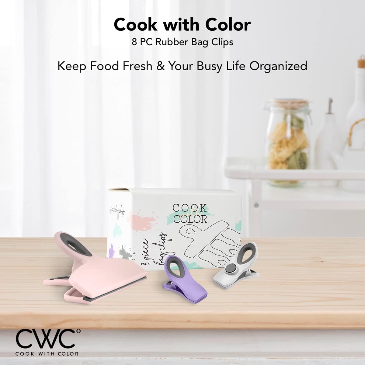 COOK WITH COLOR Bag Clips - Heavy Duty Chip Clip and Refrigerator Magnet Clips for Food Storage