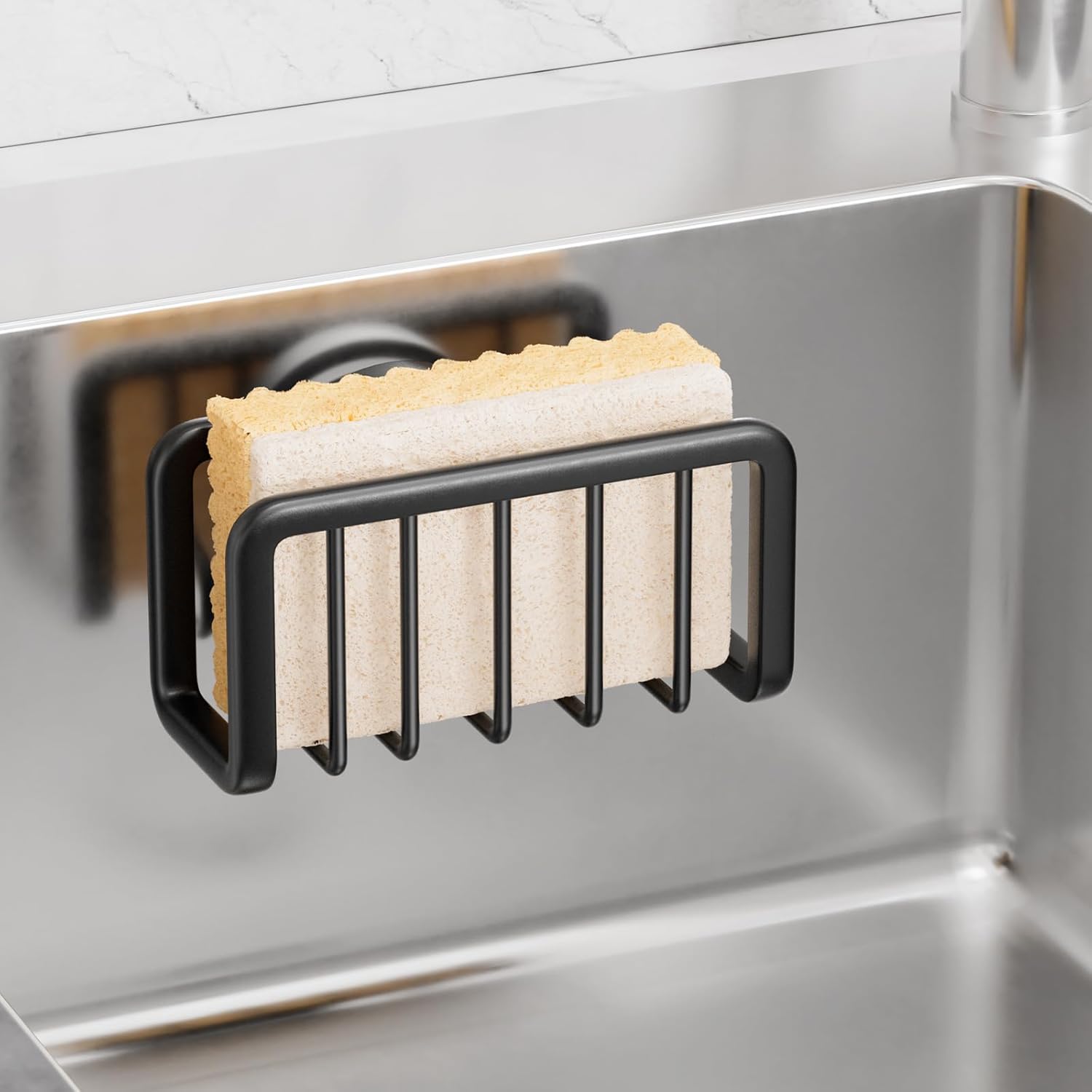 TAILI Sponge Holder for Kitchen Sink with Strong Suction Cup, Rustproof Aluminum Sink Caddy
