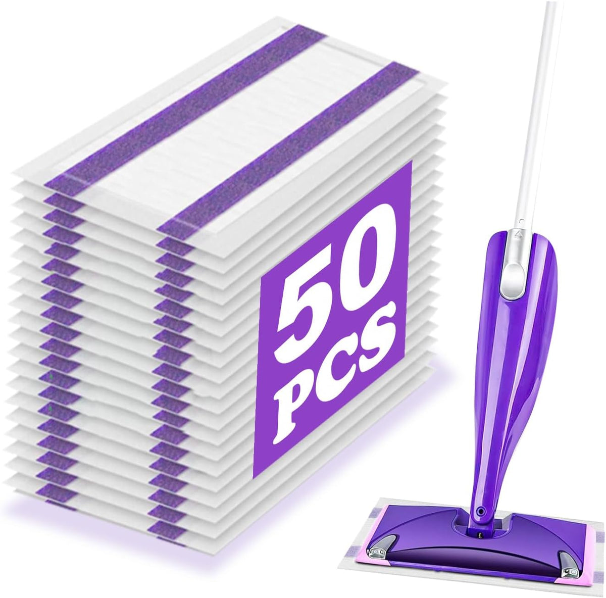 50 Pack Disposable Mop Pad Compatible with Wet Jet Spray Mop, Wet Jet Pads for All Purpose