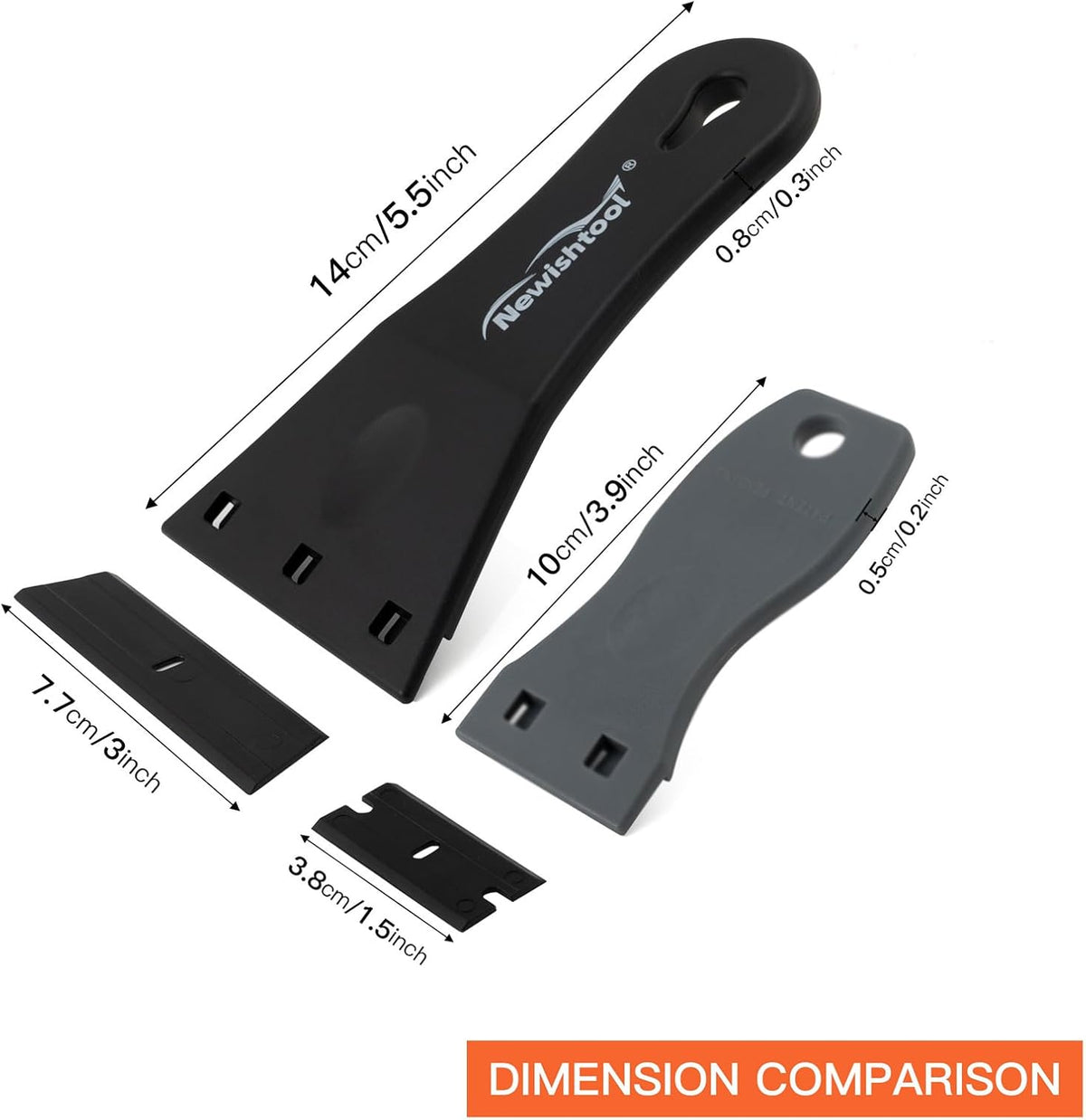 NewishTool Plastic Razor Scraper with 3-Inch Blade, Pack of 2 with 20 Extra Blades for Glue Residue