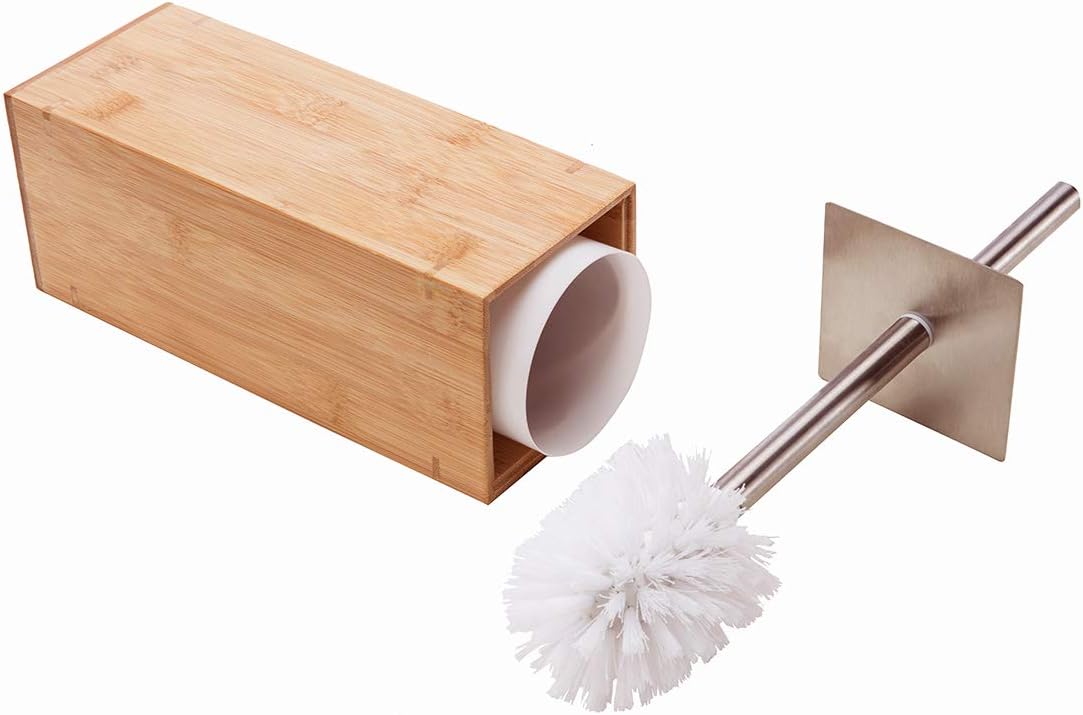 GOBAM Bamboo Toilet Bowl Cleaner with Holder for All Toilet Types - Hidden Stainless Steel Toilet