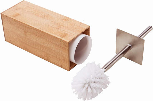 GOBAM Bamboo Toilet Bowl Cleaner with Holder for All Toilet Types - Hidden Stainless Steel Toilet