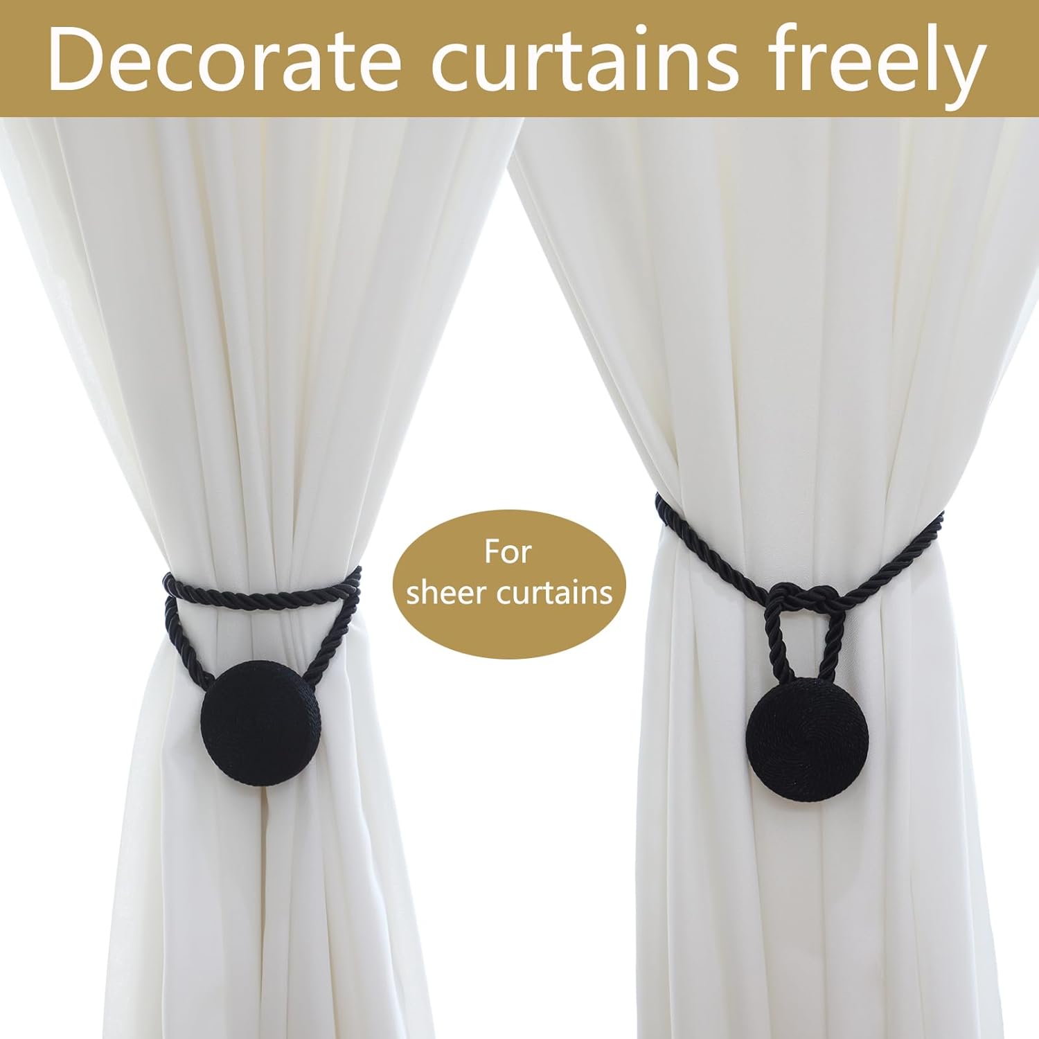 Magnetic Curtain Tiebacks - 12mm Magnetic Tie Backs for Curtains, Heavy Duty No Drill Curtain